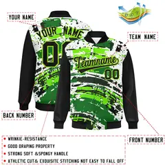 Black Graffiti Pattern Varsity Full-Snap Letterman Baseball Jacket 2