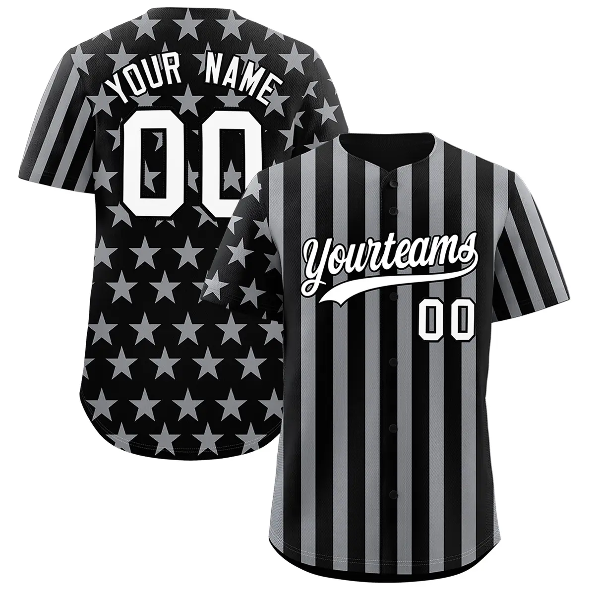 Black Gray American Flag Graffiti Baseball Jersey