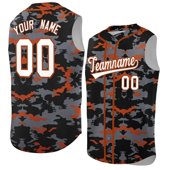 Black Gray and Texas Orange Camo Sleeveless Baseball Jersey
