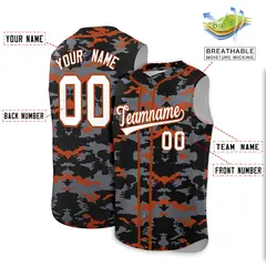 Black Gray and Texas Orange Camo Sleeveless Baseball Jersey 2