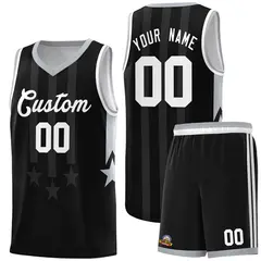 Black Gray and White Gradient Star Graffiti Basketball Jersey