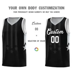 Black Gray and White Gradient Star Graffiti Basketball Jersey 3