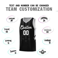 Black Gray and White Gradient Star Graffiti Basketball Jersey 4