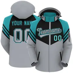 Black Gray-Aqua Color Block Hooded Outdoor Waterproof Jacket 1