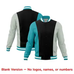 Black Gray Aqua Three Color Block Varsity Letterman Jacket 7