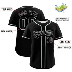 Black Gray Authentic Classic Baseball Jersey 2
