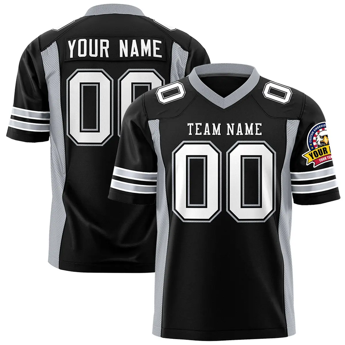 Black Gray Authentic Football Jersey with Sleeve Stripes