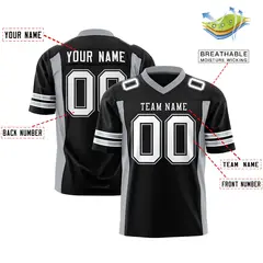 Black Gray Authentic Football Jersey with Sleeve Stripes 2