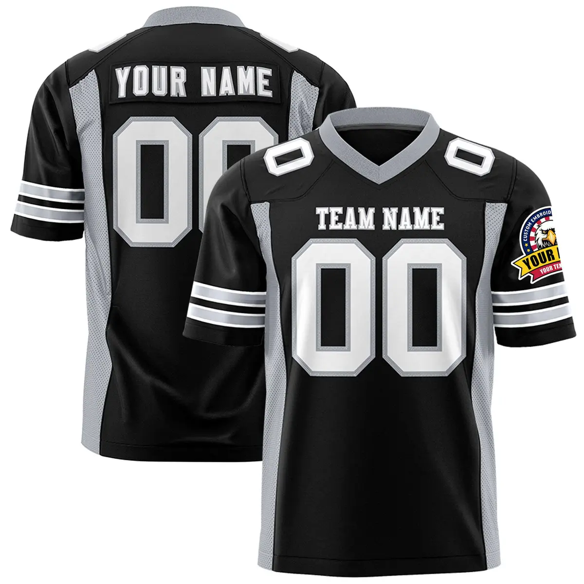 Black Gray Authentic Football Jersey with Sleeve Stripes