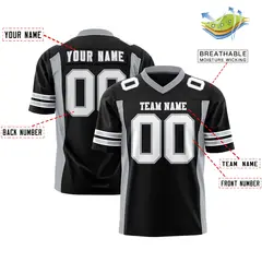 Black Gray Authentic Football Jersey with Sleeve Stripes 2