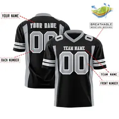 Black Gray Authentic Football Jersey with Sleeve Stripes 2