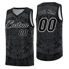 Black Gray Aztec Sun Stone Graffiti Wrinkle-Resistant Basketball Jersey 1