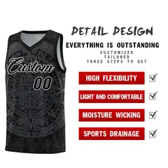Black Gray Aztec Sun Stone Graffiti Wrinkle-Resistant Basketball Jersey 2