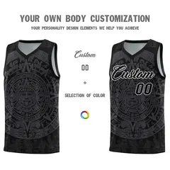 Black Gray Aztec Sun Stone Graffiti Wrinkle-Resistant Basketball Jersey 3