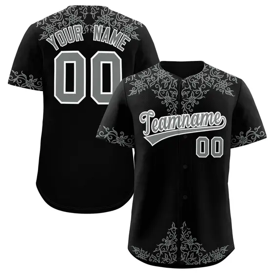 Black Gray Baroque Style Baseball Jersey