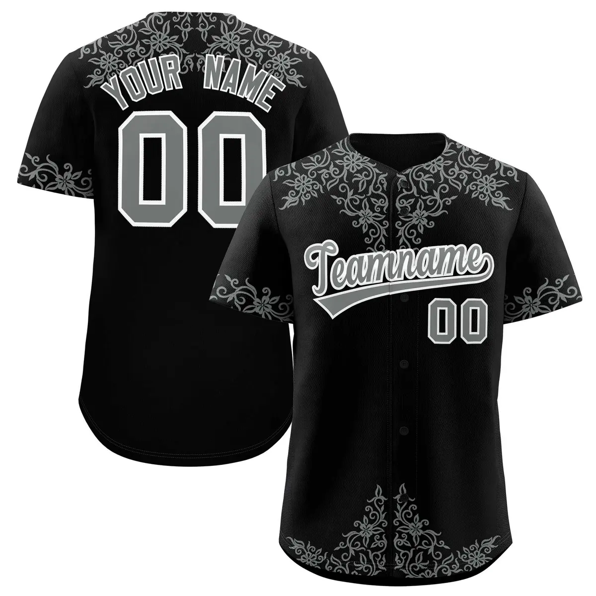 Black Gray Baroque Style Baseball Jersey