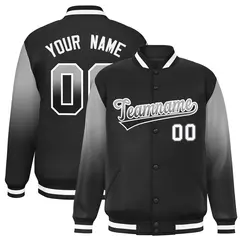 Black Gray-Black Gradient Raglan Sleeves Varsity Full-Snap Baseball Jacket