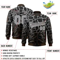 Black Gray-Brown Spotted Full-Zip Letterman Bomber Jacket 2