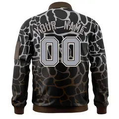 Black Gray-Brown Spotted Full-Zip Letterman Bomber Jacket 4