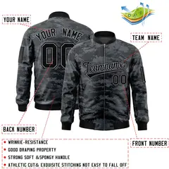 Black Gray Camo Varsity Full-Zip Letterman Bomber Jacket 2