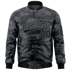Black Gray Camo Varsity Full-Zip Letterman Bomber Jacket 3