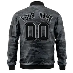 Black Gray Camo Varsity Full-Zip Letterman Bomber Jacket 4