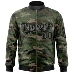 Black Gray Camo Varsity Full-Zip Letterman Bomber Jacket 3