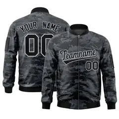 Black Gray Camo Varsity Full-Zip Letterman Bomber Jacket
