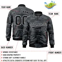 Black Gray Camo Varsity Full-Zip Letterman Bomber Jacket 2