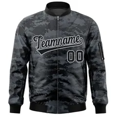 Black Gray Camo Varsity Full-Zip Letterman Bomber Jacket 3