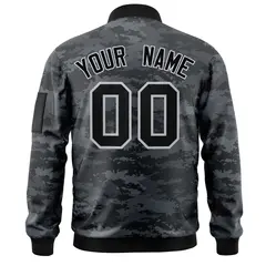 Black Gray Camo Varsity Full-Zip Letterman Bomber Jacket 4
