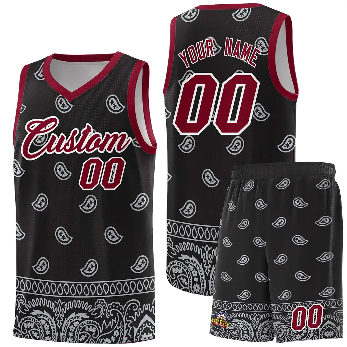 Black Gray Cashew Pattern Basketball Jersey