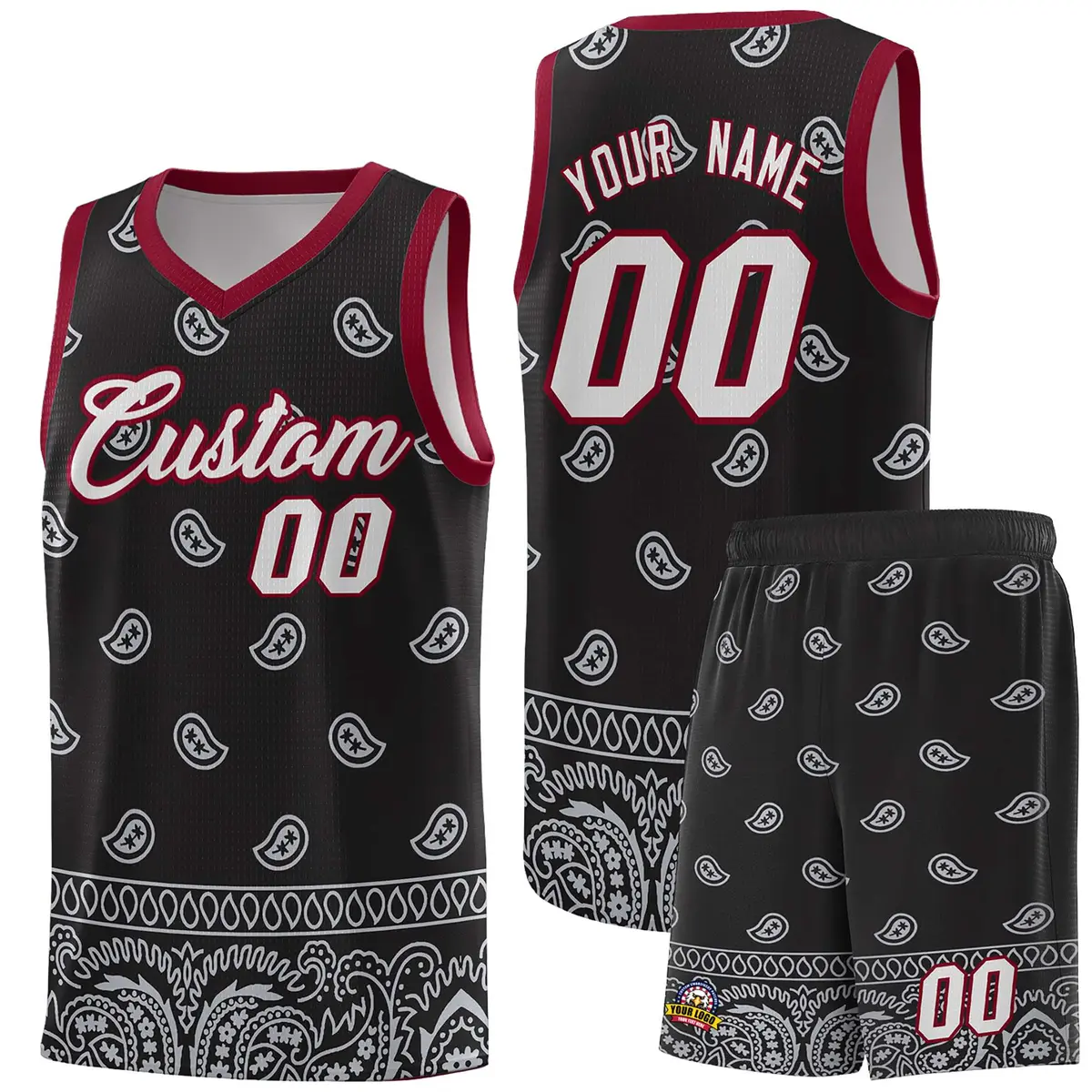 Black Gray Cashew Pattern Basketball Jersey