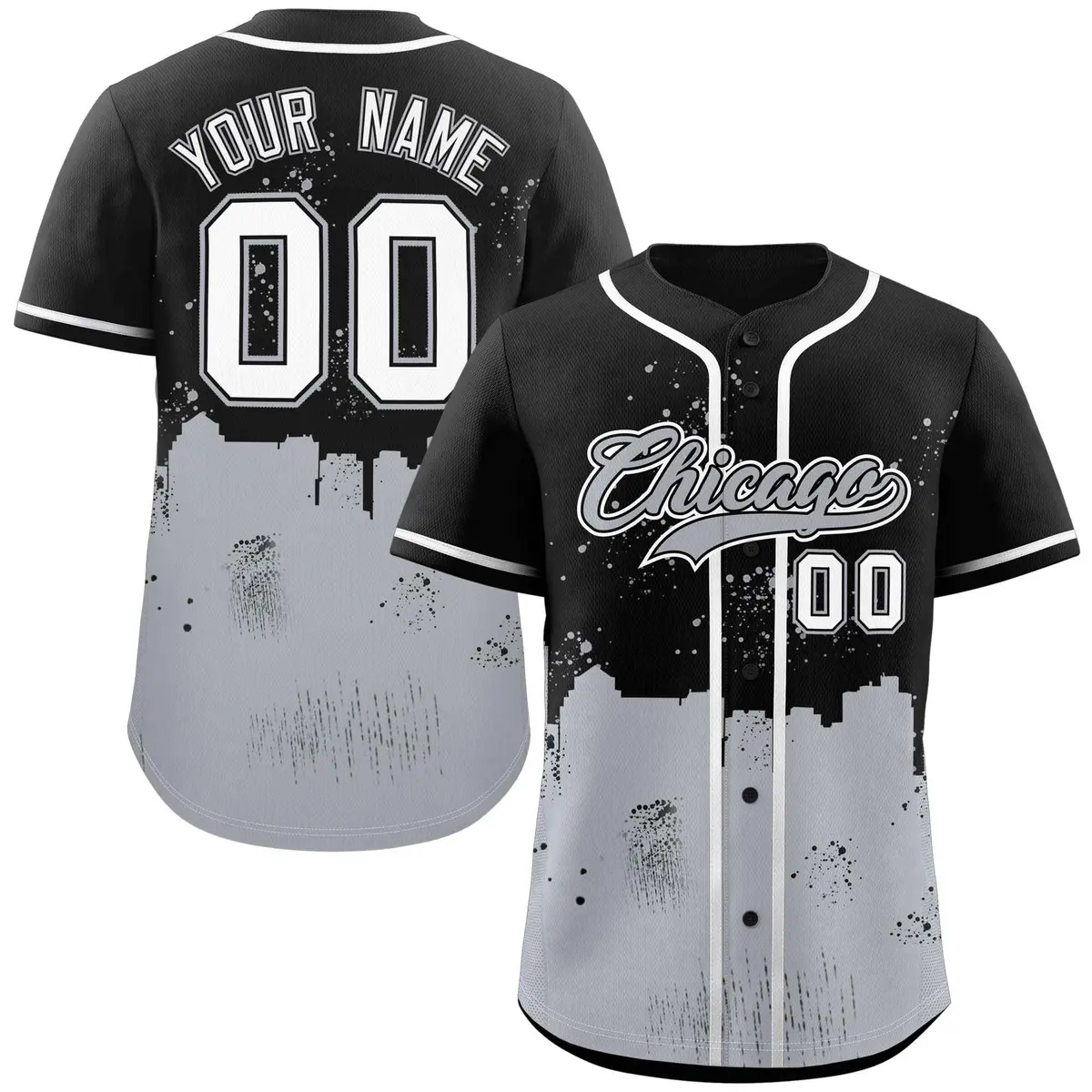 Black Gray Chicago City Nightscape Authentic Baseball Jersey
