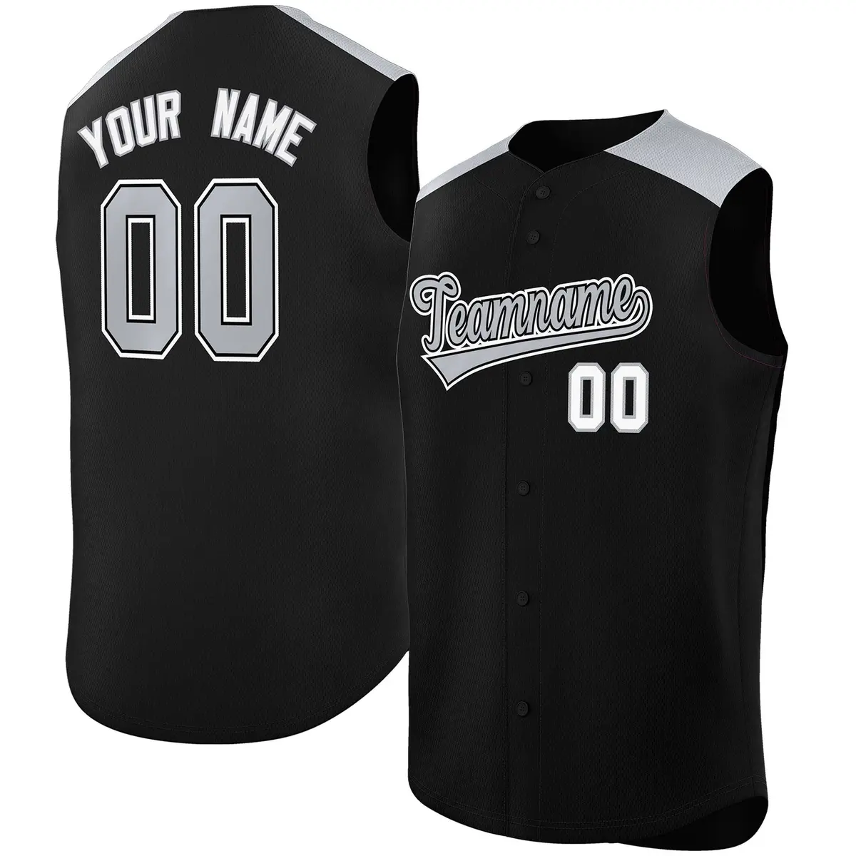 Black Gray Classic Sleeveless Baseball Jersey