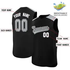 Black Gray Classic Sleeveless Baseball Jersey 2