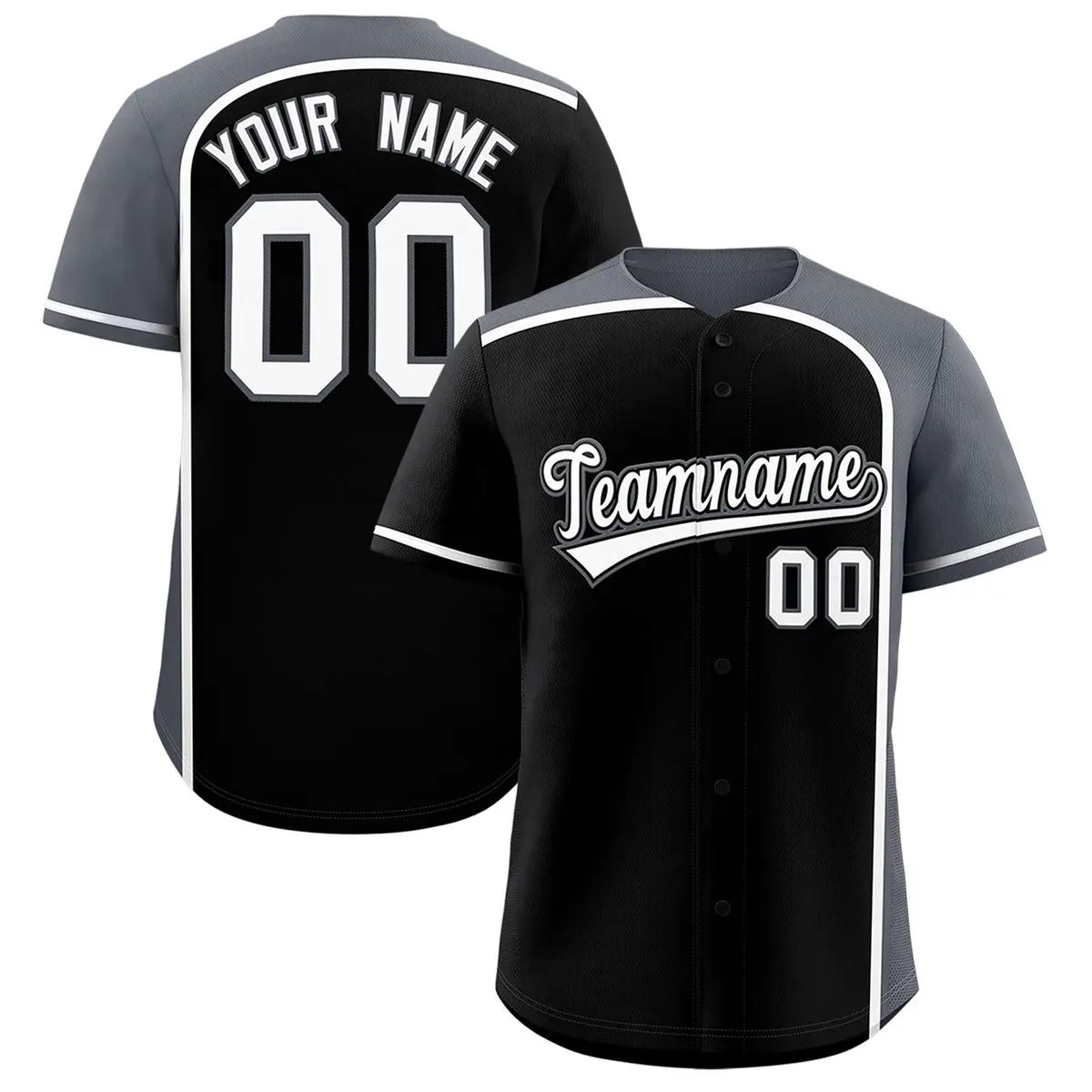 Black Gray Color Block Authentic Baseball Jersey
