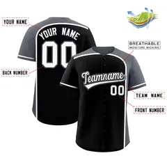 Black Gray Color Block Authentic Baseball Jersey 2
