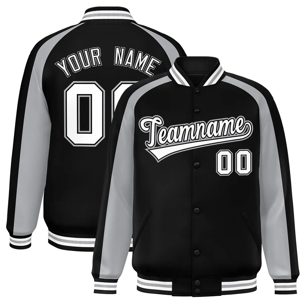 Black Gray Color Block Raglan Varsity Letterman Jacket