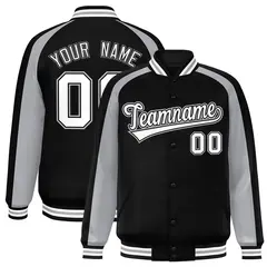 Black Gray Color Block Raglan Varsity Letterman Jacket 1