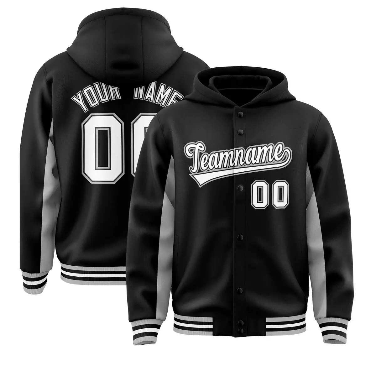 Black Gray Color Block Varsity Letterman Jacket Hoodie