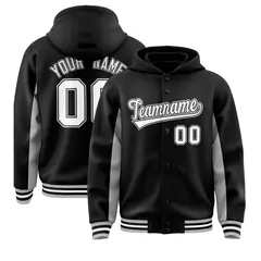 Black Gray Color Block Varsity Letterman Jacket Hoodie