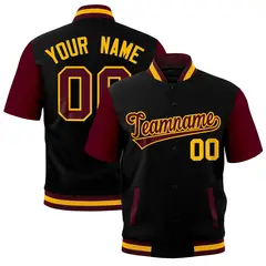 Black Gray Crimson Gold Full-Snap Short Sleeve Varsity Jacket 1