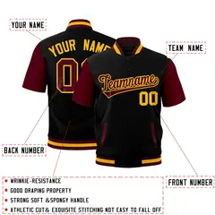 Black Gray Crimson Gold Full-Snap Short Sleeve Varsity Jacket 2