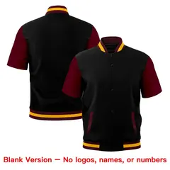 Black Gray Crimson Gold Full-Snap Short Sleeve Varsity Jacket 7