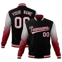 Black Gray Crimson Gradient Raglan Varsity Letterman Jacket 1