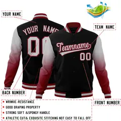 Black Gray Crimson Gradient Raglan Varsity Letterman Jacket 2