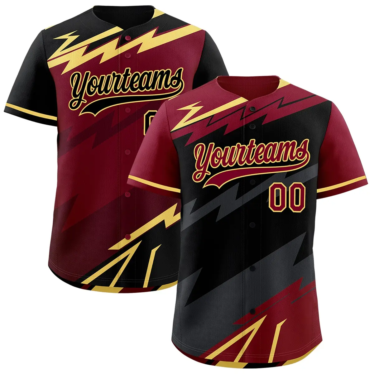 Black Gray Crimson Reversible Baseball Jersey Lightning & Graffiti Pattern