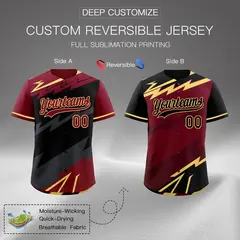 Black Gray Crimson Reversible Baseball Jersey Lightning & Graffiti Pattern 2