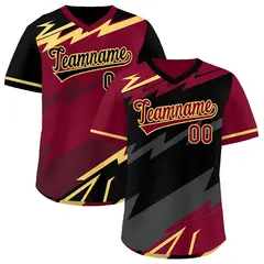 Black Gray Crimson Reversible Baseball Jersey Lightning & Graffiti Pullover V-Neck